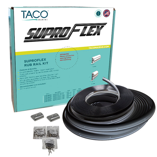 TACO SuproFlex Rub Rail Kit - Black w/Flex Chrome Insert - 2"H x 29/32"W x 80'L [V11-9990BBK80-2]