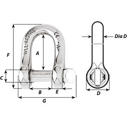 Wichard Captive Pin D Shackle - Diameter 4mm - 5/32" [1401W]