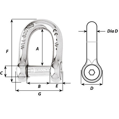 Wichard Self-Locking Allen Head Pin D Shackle - 8mm Diameter - 5/16" [1304W]