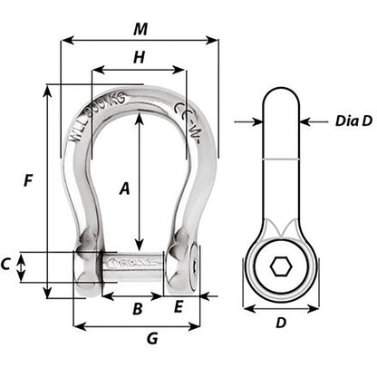 Wichard Self-Locking Allen Head Pin Bow Shackle - 10mm Diameter - 13/32" [1345W]