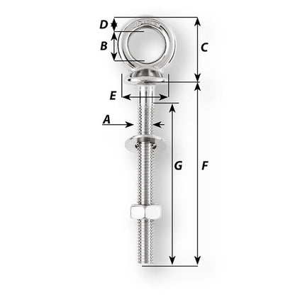 Wichard Eye Bolt - M12 x 175mm - Length 120mm [6497W]